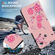 For iPhone 16 Plus Crystal Texture Colored Drawing Leather Phone Case(Cherry Blossoms)