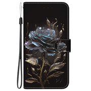 For iPhone 16 Pro Crystal Texture Colored Drawing Leather Phone Case(Black Rose)