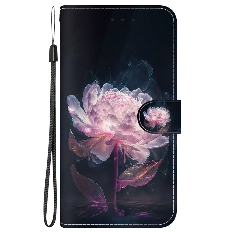 For iPhone 16 Pro Max Crystal Texture Colored Drawing Leather Phone Case(Purple Peony)