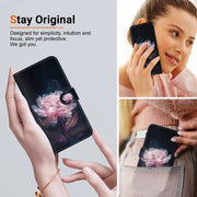 For iPhone 16 Pro Max Crystal Texture Colored Drawing Leather Phone Case(Purple Peony)