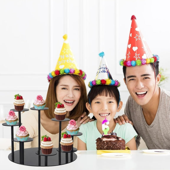 YX034 Acrylic Cupcake Shelf Cartoon Cake Display Stand(Black)