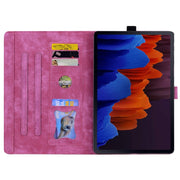 For Samsung Galaxy Tab S9 Ultra /S8 Ultra Cartoon Sakura Cat Embossed Leather Tablet Case(Rose Red)