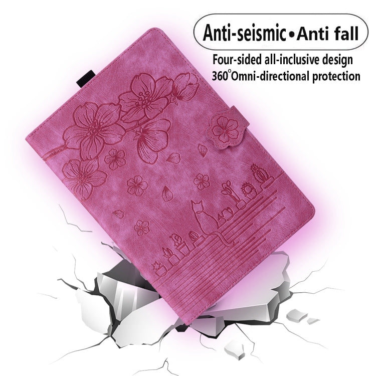 For Samsung Galaxy Tab S9 Ultra /S8 Ultra Cartoon Sakura Cat Embossed Leather Tablet Case(Rose Red)