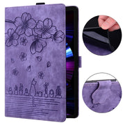 For Samsung Galaxy Tab S9 Ultra /S8 Ultra Cartoon Sakura Cat Embossed Leather Tablet Case(Purple)