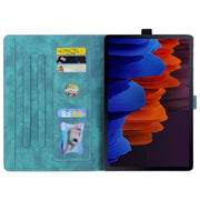 For Samsung Galaxy Tab S9 FE Cartoon Sakura Cat Embossed Leather Tablet Case(Green)