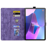 For Lenovo Tab P12 12.7 Cartoon Sakura Cat Embossed Leather Tablet Case(Purple)