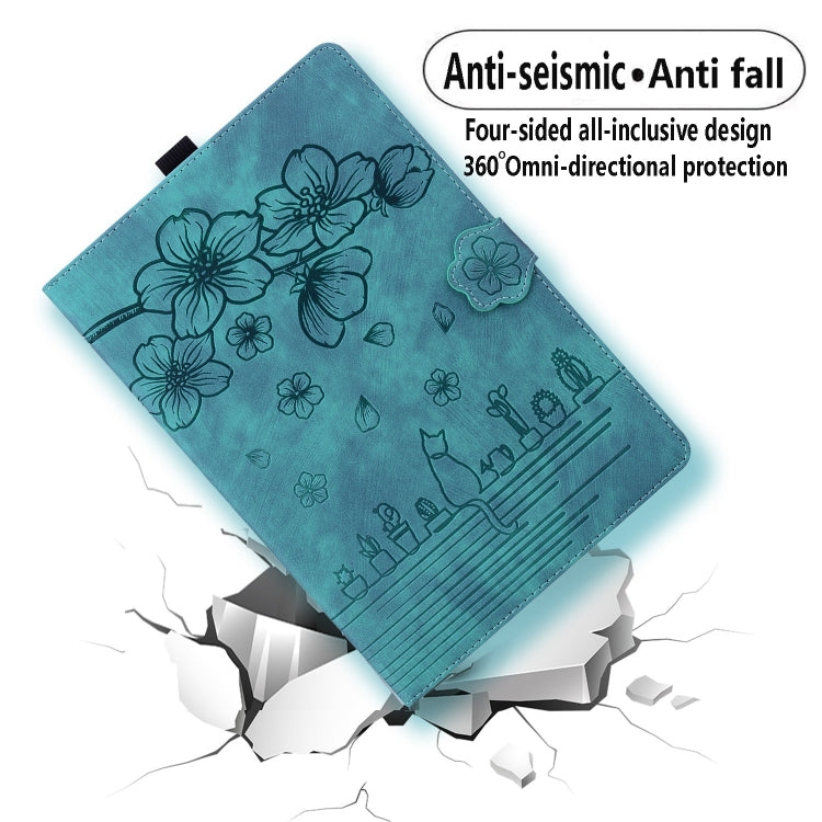 For Lenovo Tab P11 TB-J606F Cartoon Sakura Cat Embossed Leather Tablet Case(Green) - Lenovo by PMC TechLife | Online Shopping South Africa | PMC TechLife | Buy Now Pay Later Mobicred