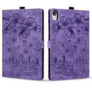 For Lenovo Tab P11 TB-J606F Cartoon Sakura Cat Embossed Leather Tablet Case(Purple)