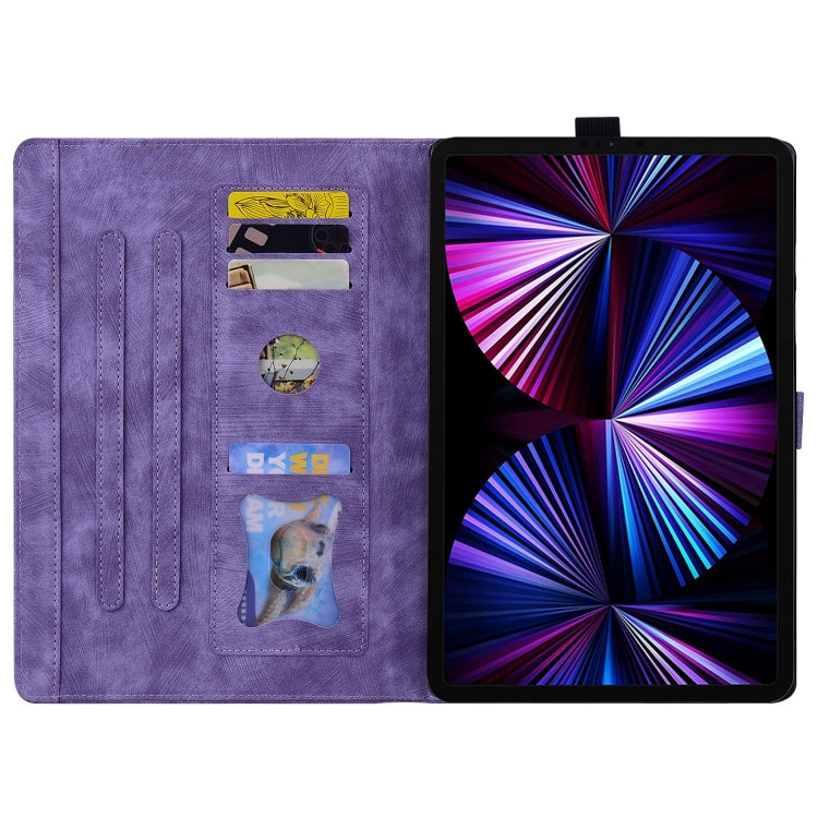 For Lenovo Tab P11 TB-J606F Cartoon Sakura Cat Embossed Leather Tablet Case(Purple)