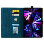 For Lenovo Tab P11 TB-J606F Cartoon Sakura Cat Embossed Leather Tablet Case(Blue)