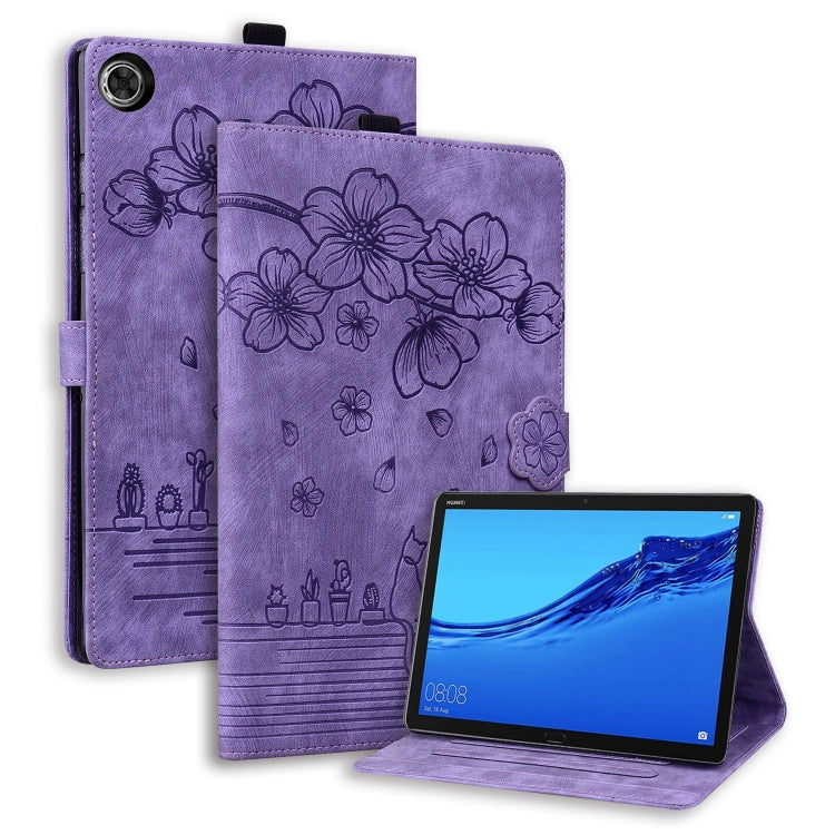 For Lenovo Tab M10 Plus 3rd Gen 2022 Cartoon Sakura Cat Embossed Leather Tablet Case(Purple) - Lenovo by PMC TechLife | Online Shopping South Africa | PMC TechLife | Buy Now Pay Later Mobicred