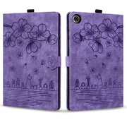 For Lenovo Tab M10 Plus 3rd Gen 2022 Cartoon Sakura Cat Embossed Leather Tablet Case(Purple)