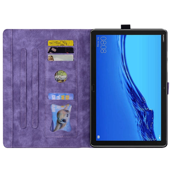 For Lenovo Tab M10 Plus 3rd Gen 2022 Cartoon Sakura Cat Embossed Leather Tablet Case(Purple)