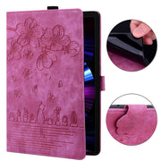 For Lenovo Tab M10 3rd Gen Cartoon Sakura Cat Embossed Leather Tablet Case(Rose Red)