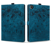For Lenovo Tab M10 3rd Gen Cartoon Sakura Cat Embossed Leather Tablet Case(Blue)