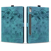 For Lenovo Xiaoxin Pad Pro 2022 / P11 Pro 2 Cartoon Sakura Cat Embossed Leather Tablet Case(Green)