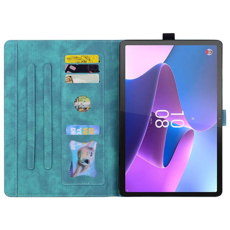 For Lenovo Xiaoxin Pad Pro 2022 / P11 Pro 2 Cartoon Sakura Cat Embossed Leather Tablet Case(Green)