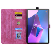For Lenovo Xiaoxin Pad Pro 2022 / P11 Pro 2 Cartoon Sakura Cat Embossed Leather Tablet Case(Rose Red)