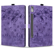 For Lenovo Xiaoxin Pad Pro 2022 / P11 Pro 2 Cartoon Sakura Cat Embossed Leather Tablet Case(Purple)