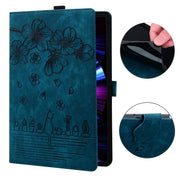 For Lenovo Tab M9 Cartoon Sakura Cat Embossed Leather Tablet Case(Blue)