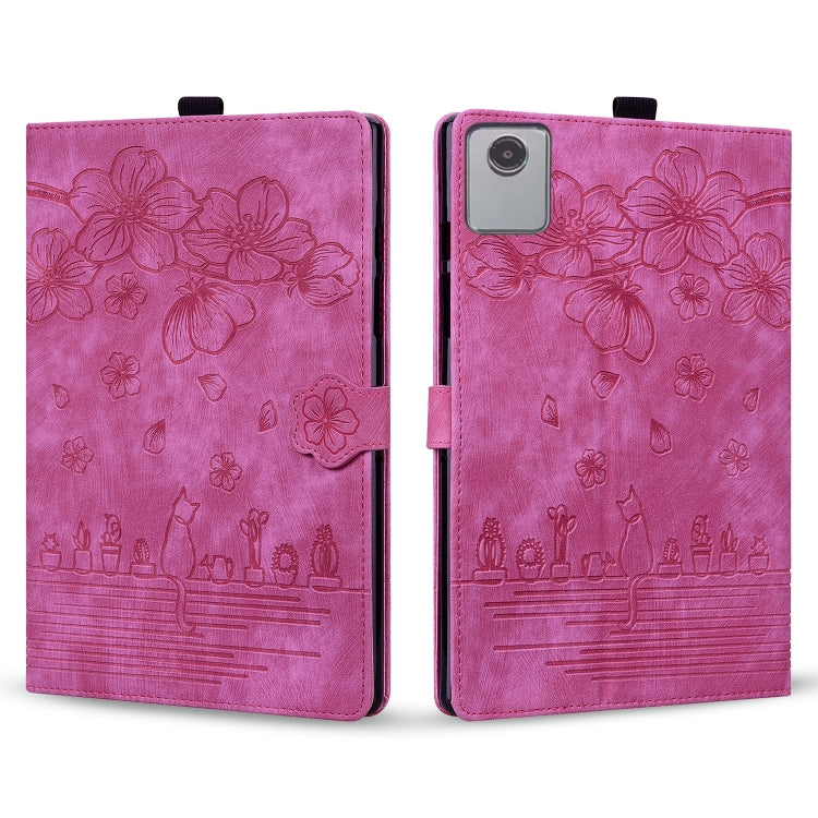 For Lenovo Tab M11 / Xiaoxin Pad 11 2024 Cartoon Sakura Cat Embossed Leather Tablet Case(Rose Red) - Lenovo by PMC TechLife | Online Shopping South Africa | PMC TechLife | Buy Now Pay Later Mobicred