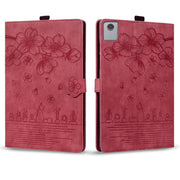 For Lenovo Tab M11 / Xiaoxin Pad 11 2024 Cartoon Sakura Cat Embossed Leather Tablet Case(Red)
