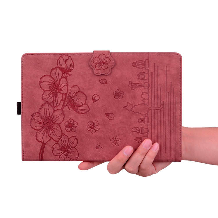 For Lenovo Tab M11 / Xiaoxin Pad 11 2024 Cartoon Sakura Cat Embossed Leather Tablet Case(Red) - Lenovo by PMC TechLife | Online Shopping South Africa | PMC TechLife | Buy Now Pay Later Mobicred