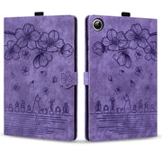 For Lenovo Tab M11 / Xiaoxin Pad 11 2024 Cartoon Sakura Cat Embossed Leather Tablet Case(Purple)