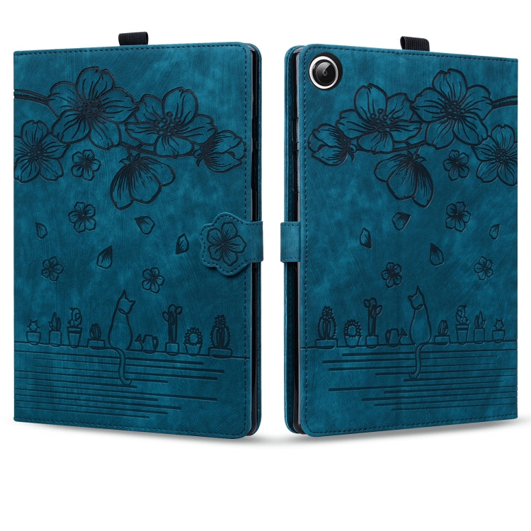 For Lenovo Tab M11 / Xiaoxin Pad 11 2024 Cartoon Sakura Cat Embossed Leather Tablet Case(Blue) - free shipping - PMC TechLife - Order now!