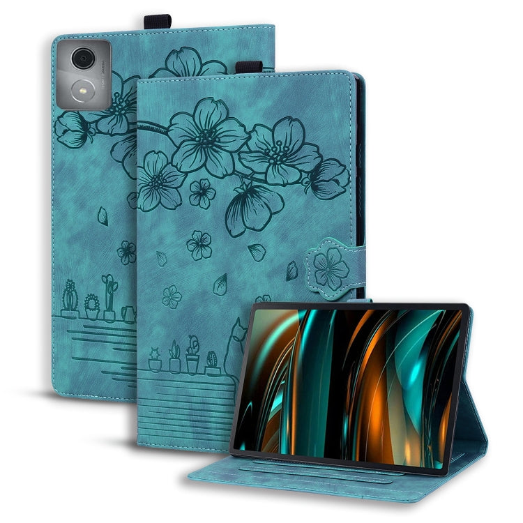 For Lenovo Tab K11 Plus / M11 Plus Cartoon Sakura Cat Embossed Leather Tablet Case(Green) - Lenovo by PMC TechLife | Online Shopping South Africa | PMC TechLife | Buy Now Pay Later Mobicred