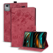For Lenovo Tab K11 Plus / M11 Plus Cartoon Sakura Cat Embossed Leather Tablet Case(Red)