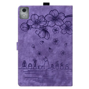 For Lenovo Tab K11 Plus / M11 Plus Cartoon Sakura Cat Embossed Leather Tablet Case(Purple)