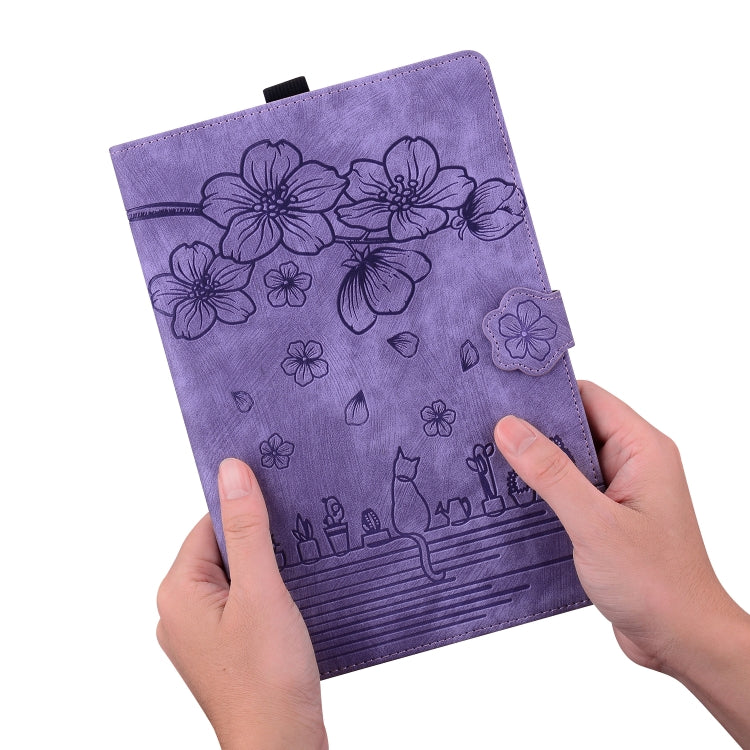 For Lenovo Tab K11 Plus / M11 Plus Cartoon Sakura Cat Embossed Leather Tablet Case(Purple)