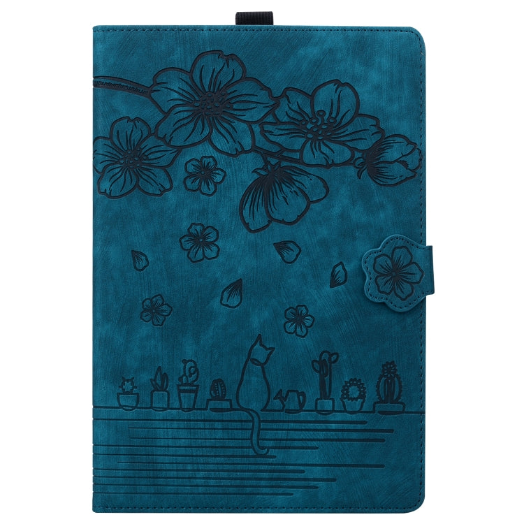 For Lenovo Tab K11 Plus / M11 Plus Cartoon Sakura Cat Embossed Leather Tablet Case(Blue) - Lenovo by PMC TechLife | Online Shopping South Africa | PMC TechLife | Buy Now Pay Later Mobicred
