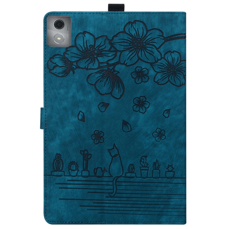 For Lenovo Tab K11 Plus / M11 Plus Cartoon Sakura Cat Embossed Leather Tablet Case(Blue) - Lenovo by PMC TechLife | Online Shopping South Africa | PMC TechLife | Buy Now Pay Later Mobicred