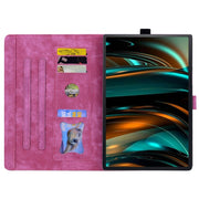 For Lenovo Xiaoxin Pad Pro 12.7 2025 Cartoon Sakura Cat Embossed Leather Tablet Case(Rose Red)