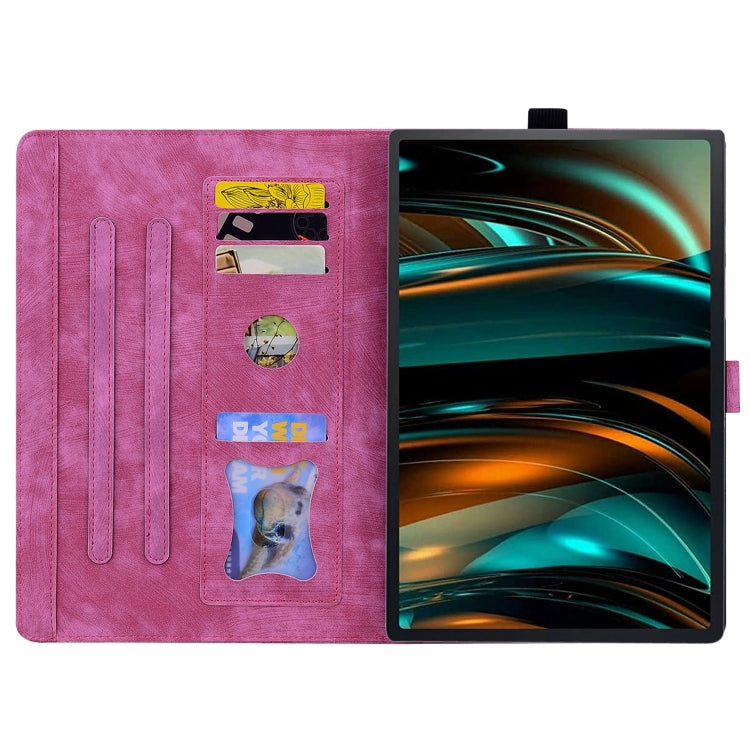 For Lenovo Xiaoxin Pad Pro 12.7 2025 Cartoon Sakura Cat Embossed Leather Tablet Case(Rose Red)