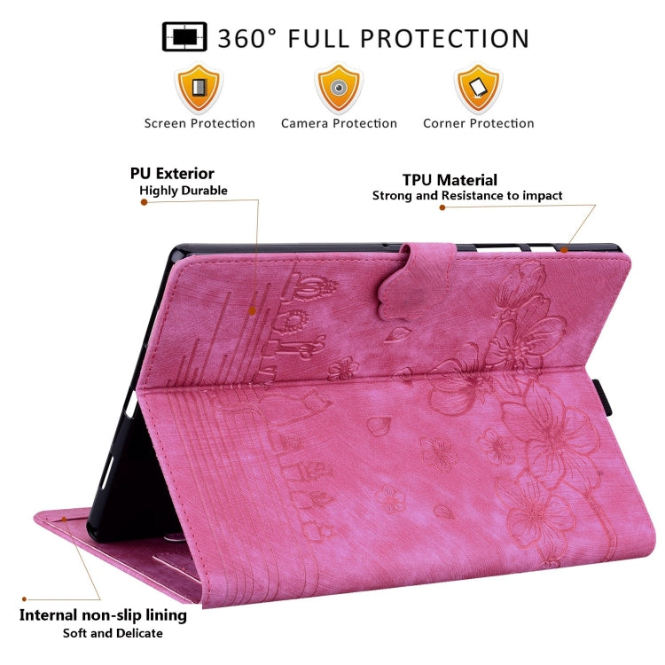 For Lenovo Xiaoxin Pad Pro 12.7 2025 Cartoon Sakura Cat Embossed Leather Tablet Case(Rose Red)