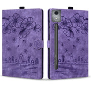 For Lenovo Xiaoxin Pad Pro 12.7 2025 Cartoon Sakura Cat Embossed Leather Tablet Case(Purple)