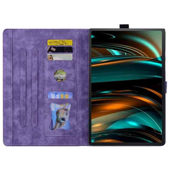 For Lenovo Xiaoxin Pad Pro 12.7 2025 Cartoon Sakura Cat Embossed Leather Tablet Case(Purple)