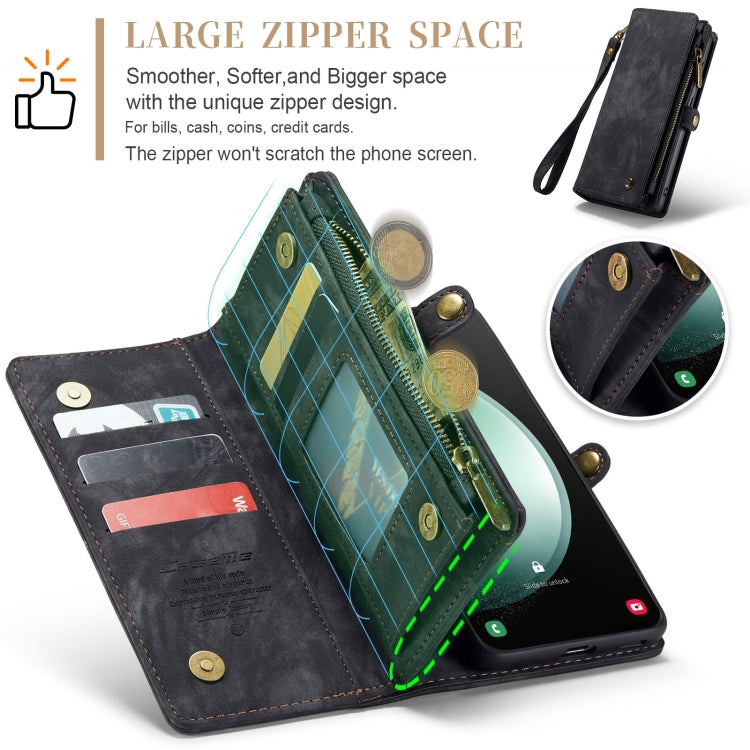 For Samsung Galaxy S23 FE CaseMe 008 Multifunctional Zipper Wallet Leather Phone Case with Lanyard(Black)
