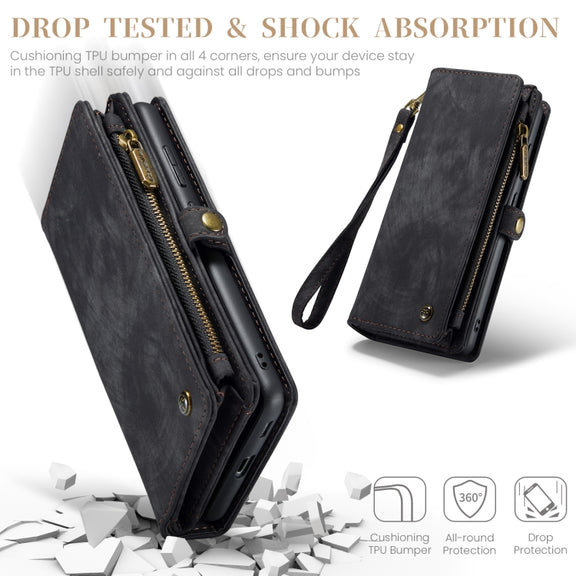 For Samsung Galaxy S23 FE CaseMe 008 Multifunctional Zipper Wallet Leather Phone Case with Lanyard(Black)
