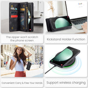 For Samsung Galaxy S23 FE CaseMe 008 Multifunctional Zipper Wallet Leather Phone Case with Lanyard(Black)