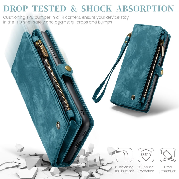 For Samsung Galaxy S23 FE CaseMe 008 Multifunctional Zipper Wallet Leather Phone Case with Lanyard(Blue)