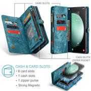 For Samsung Galaxy S23 FE CaseMe 008 Multifunctional Zipper Wallet Leather Phone Case with Lanyard(Blue)
