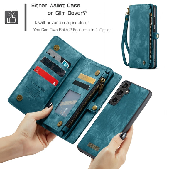 For Samsung Galaxy S23 FE CaseMe 008 Multifunctional Zipper Wallet Leather Phone Case with Lanyard(Blue)