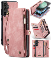 For Samsung Galaxy S23 FE CaseMe 008 Multifunctional Zipper Wallet Leather Phone Case with Lanyard(Pink)