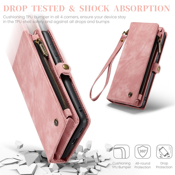 For Samsung Galaxy S23 FE CaseMe 008 Multifunctional Zipper Wallet Leather Phone Case with Lanyard(Pink)