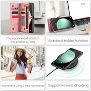 For Samsung Galaxy S23 FE CaseMe 008 Multifunctional Zipper Wallet Leather Phone Case with Lanyard(Pink)