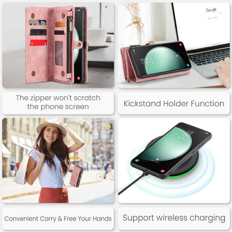 For Samsung Galaxy S23 FE CaseMe 008 Multifunctional Zipper Wallet Leather Phone Case with Lanyard(Pink)